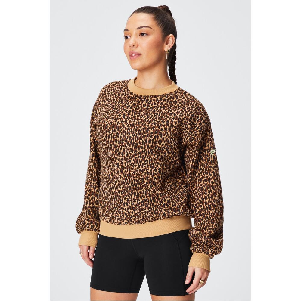 Fabletics Cheetah Print Forever Fleece Crewneck Pullover Sweatshirt Women's XS